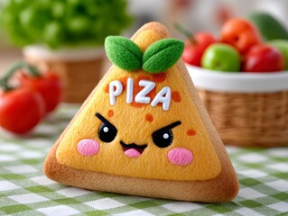 Whimsical Triangular Pizza Character Cookie With Sugared Toppings And Cute Angry Face 100
