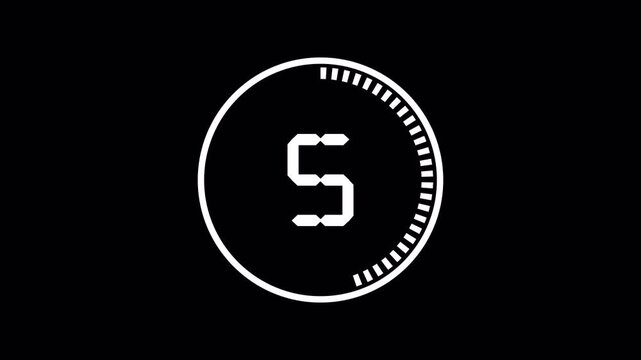 10 Seconds Countdown From 10 to 0 Digital Circular Timer White LED Number With Double Ring Progress And Top Tick Motion On Transparent Background Overlay 4K Alpha Channel