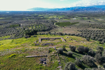 Aerial views of Heraion of Argos, ancient sanctuary in the Argolid, Greece