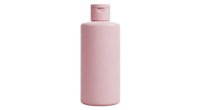 Blank pale pink cosmetic bottle mockup for shampoo or lotion with a flip top cap. Isolated on transparent background, png
