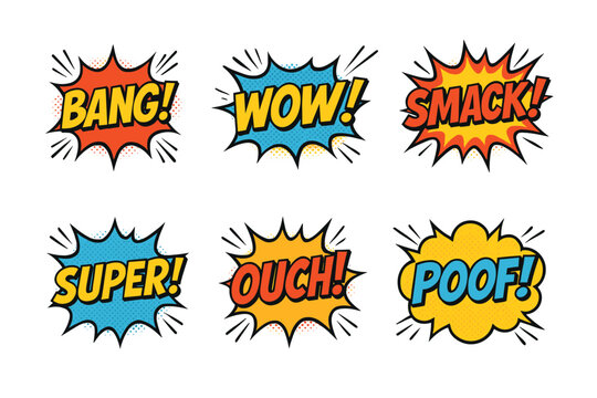 Speech bubbles collection in comic style. Speech balloon set from comics in different colors