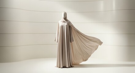 Elegant Abaya Islamic Dress with Flowing Hijab, Minimalist Studio Fashion