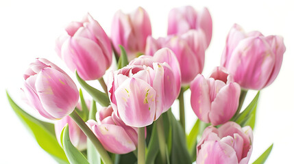 Fototapeta premium Elegant Pink Tulip Bouquet on White