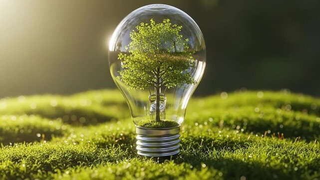 Visualizing Innovation: A Light Bulb Encasing a Growing Tree Highlighting Nature's Bright Future