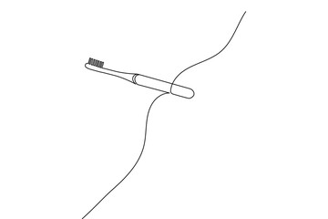 Obraz premium Clean and simple single line vector art of a toothbrush. Perfect for dental clinic branding, health blogs, and minimalist lifestyle designs.
