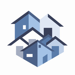 Abstract geometric illustration of houses in shades of blue vector graphic