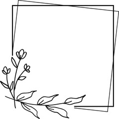 Minimalist Floral Line Art Overlay with Blooming Branch and Leaves on Transparent Background for Elegant Decorative Design