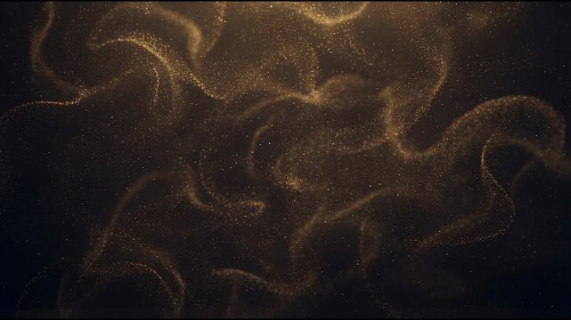 Gold particle background with ultra fine dust waves flowing smoothly in deep black space creating calm elegant depth gentle parallax and cinematic luxury motion