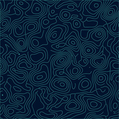 Abstract pattern of swirling turquoise contour lines on a deep navy blue background, resembling topographic map.