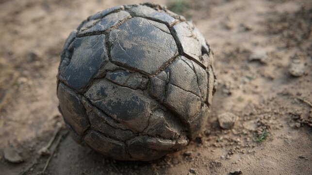A Deflated Soccer Ball Lying on the Ground Surface Outdoors