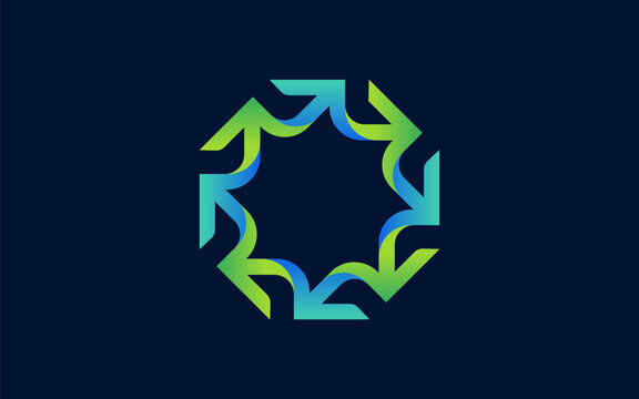 Letter O circle globe by rotated arrow shape created modern, clean, and dynamic logo. Design symbolizes movement, continuity, and direction. Suitable for industrial, community, retail, technology