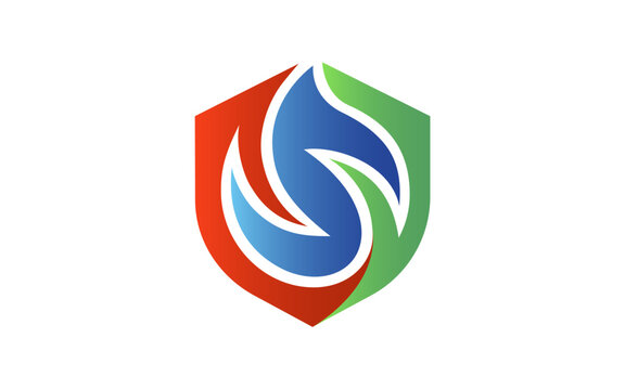 S bold letter integrated in shield shape, enhanced with red, blue, and green. Represents heating, cooling, and ventilation, conveying protection, reliability, and energy efficiency for HVAC brands.