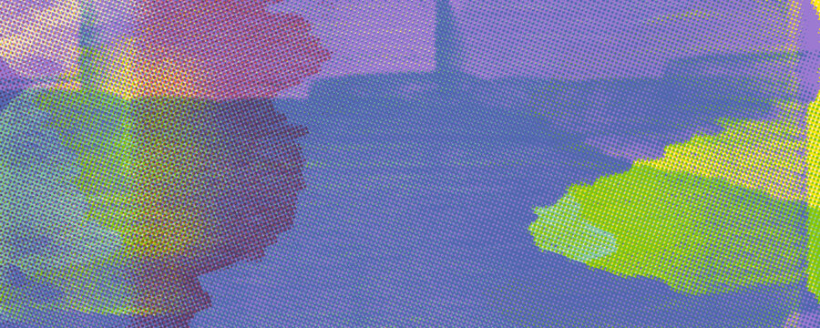 Blue toxic green riso print texture design banner background with halftone overlay effect. Block printmaking texture with overlay risograph print. Screen analog bg with grunge brush strokes.