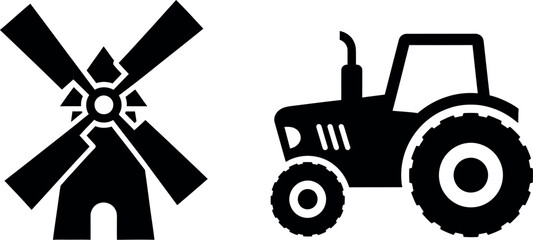 Agricultural icons featuring windmill and tractor