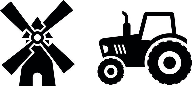 Agricultural icons featuring windmill and tractor