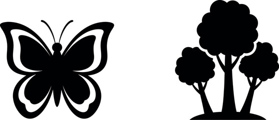 Beautiful butterfly and trees silhouette