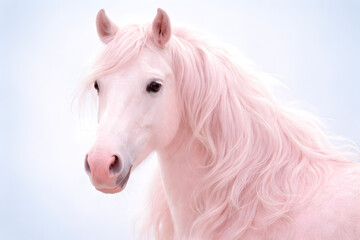 Obraz premium A beautiful pink horse with long flowing mane isolated on white background