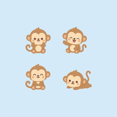 Naklejka premium Cute monkey collection flat design style, vector illustration