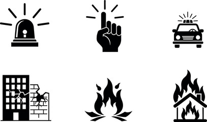 Emergency icons representing disasters and response