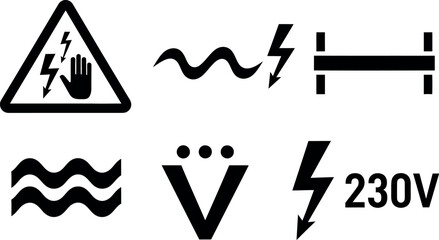 Electric shock warning signs and symbols for safety precautions