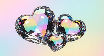 valentines day Three heart-shaped diamonds on a pastel rainbow background