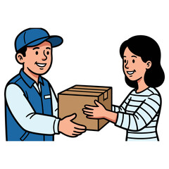Fototapeta premium A delivery man handing over a package to a customer. A seamless exchange symbolizing reliable service and customer satisfaction. 