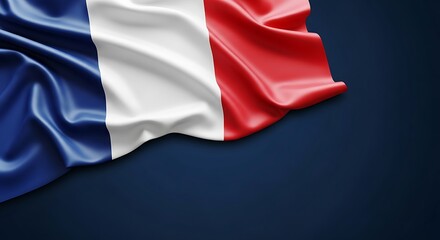 French Flag Waving Silky Fabric on Dark Background