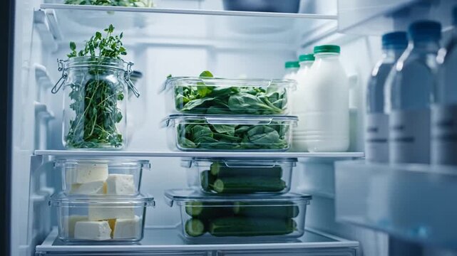 Organized Refrigerator Showing Fresh Produce And Dairy Products Ready For Healthy Meals