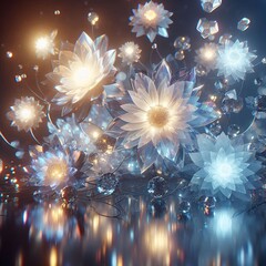 3D crystal flowers background, anime fantasy style