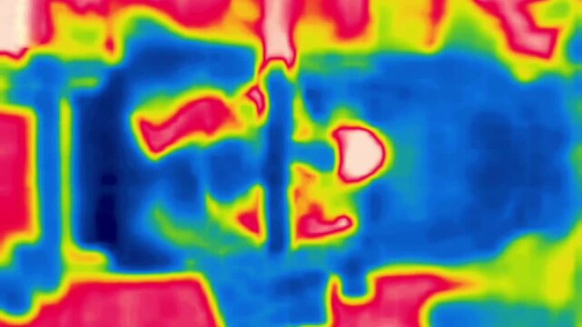 At the bistro. Image from thermal imager device. Vertical Video