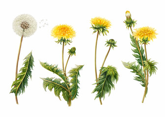 Obraz premium Watercolour dandelions illustration set. Individual elements isolated on white background