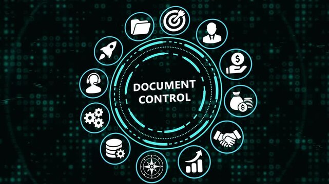 Digital Business Process Management and Automation Concept with Technology Icons on Futuristic HUD Interface.
