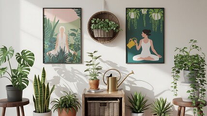 Cozy corner with plants and artwork