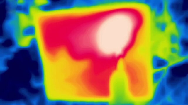 Roasting tortillas on a burner. Image from thermal imager device. Vertical Video