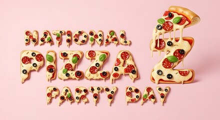 Fototapeta premium National Pizza Day celebration with ingredients a delicious assortment of pizza slices