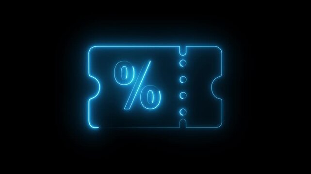 Glowing neon Discount percentage icon on black background. Special offer sign. Discount coupons icon. 4k motion video animation.