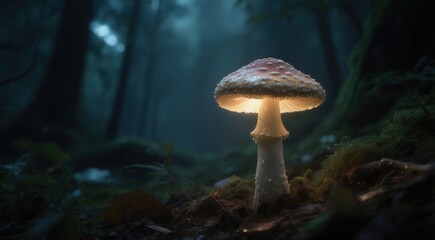 Glowing mushroom illuminating dark