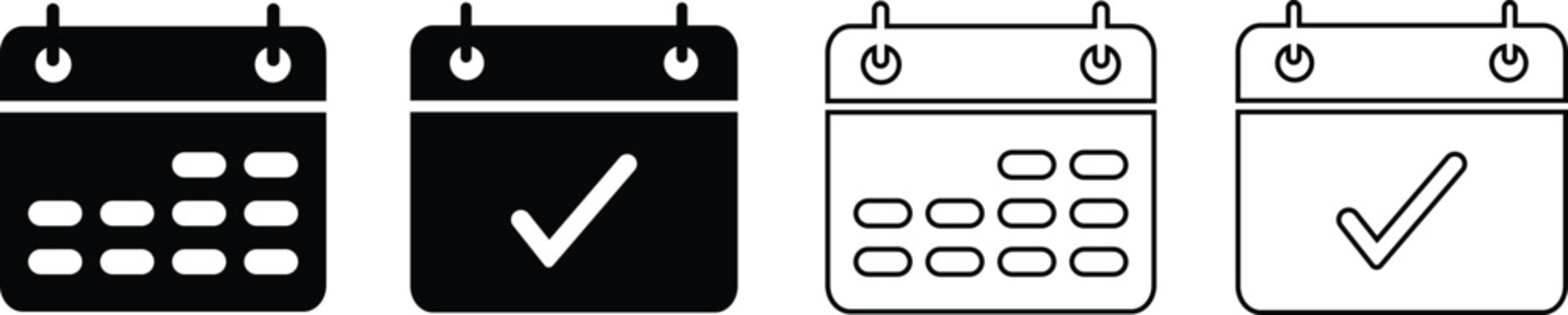 Calendar Check Icon Set in Minimal Line and Solid Style