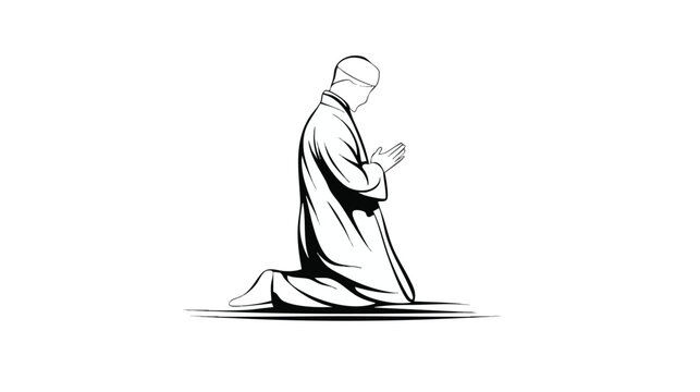 Kneeling Figure in Silent Prayer Silhouette.
