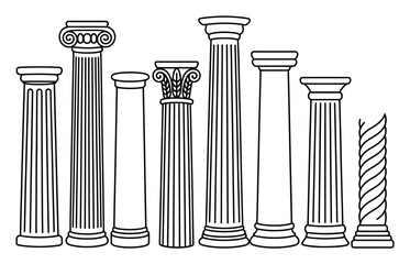 Naklejka premium Ancient Greek Columns Vector Illustration Set