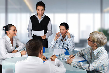 Fototapeta premium A group of people are sitting around a table