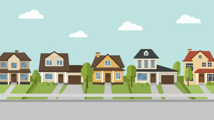 Fototapeta premium Suburban homes line a quiet neighborhood street