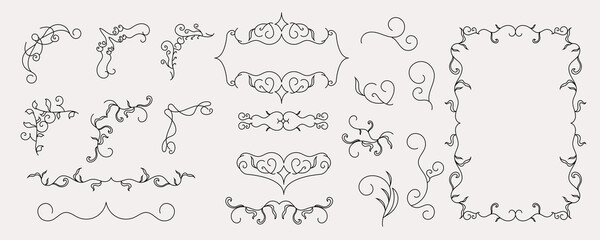 Fototapeta premium Line art Decorative Floral Frames and Vintage Ornamental Dividers Set