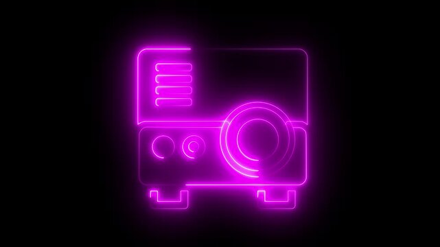 glowing neon presentation, movie ,film ,media projector on a black background . 4k motion video animation.