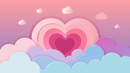 pink hearts on blue sky