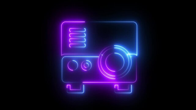 glowing neon presentation, movie ,film ,media projector on a black background . 4k motion video animation.