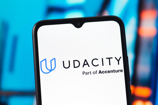 In this photo illustration, the Udacity logo is seen displayed on a smartphone screen.