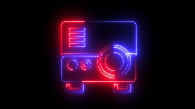 glowing neon presentation, movie ,film ,media projector on a black background . 4k motion video animation.