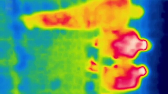 People resting on the side of the road. Low infrared waves.. Image from thermal imager device. Vertical Video