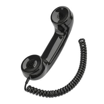 Classic black telephone handset with coiled cord